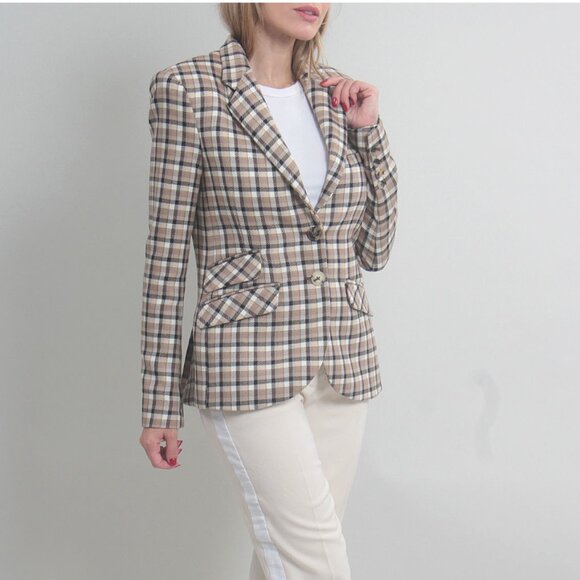 PACO RABANNE Brown Check Blazer jacket Wool, Size 36 or US4 - Picture 5 of 16